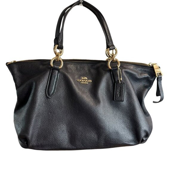 COACH F30565 ALLY SATCHEL Black Light Gold.  SZ: Medium - Picture 1 of 7
